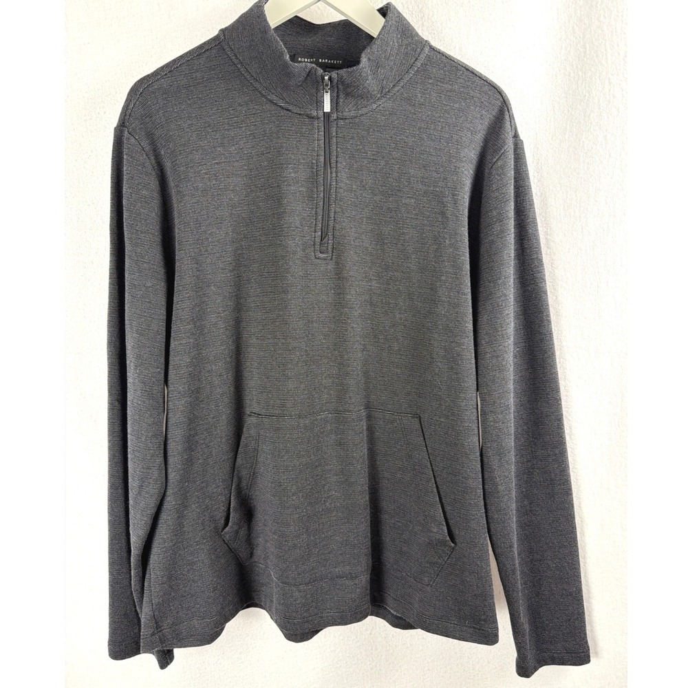 Robert Barakett Hobart Mens Gray 1/4 Zip Pullover Kangaroo Pocket Sz L